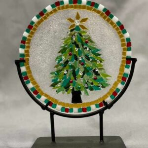 Christmas Tree Round fused glass art piece by Sizzle Glass Studio of Eagle Idaho