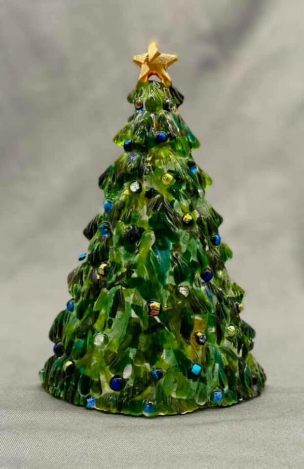 Free Standing Christmas Tree fused glass art piece by Sizzle Glass Studio of Eagle Idaho