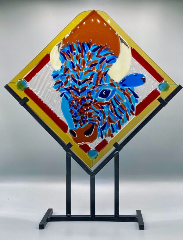 Buffalo fused fused glass art piece by Sizzle Glass Studio of Eagle Idaho