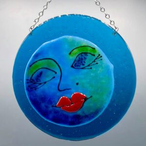 Blue Moon fused glass art piece by Sizzle Glass Studio of Eagle Idaho